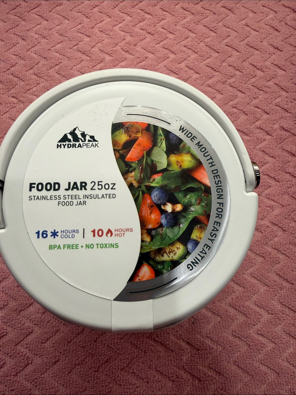 HydroPeak 25oz Stainless Steel Food Jar - White with Pink Martini Print - Picture 3 of 4